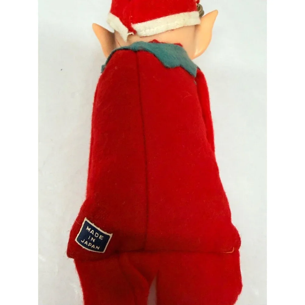 Vtg Knee Hugger Elf Large Pointy Ears 8” Japan Red Suit Blue Eyes